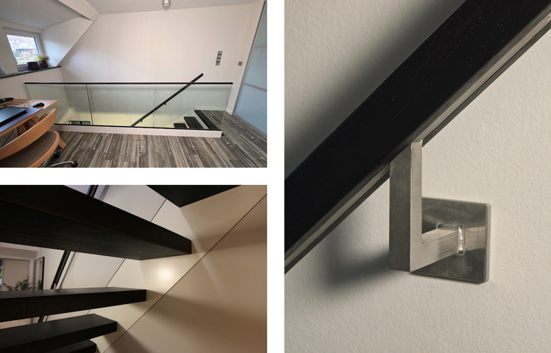 glastragende Treppe - Wanddetail Stahlwange und Handlaufdetail  Bildquelle: GRÄFE