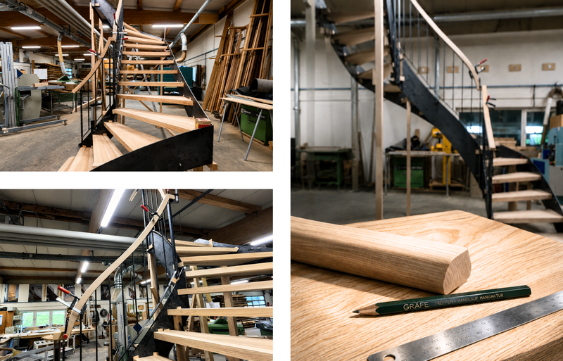 Fertigung einer Flachstahl-Wangentreppe mit traditionell geschweiften Treppenbauformen     Bildquelle: GRÄFE