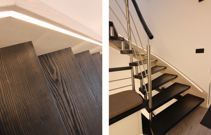 Esche gebürstet - Stufen in Schwarz und Wangen passend zum silbergrauen Designbelag     Bildquelle: GRÄFE