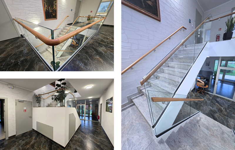 elegant verkleidete Eingangstreppe mit Ganzglasgeländer und Eichenhandlauf   Bildquelle: GRÄFE